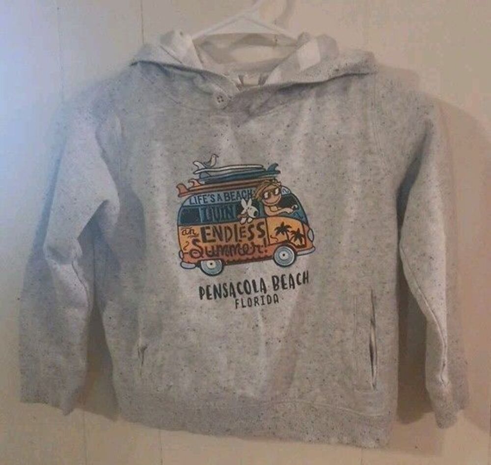Earth Nymph Endless Summer Gray Hoodie Pullover Pensacola Beach Kids Size 8